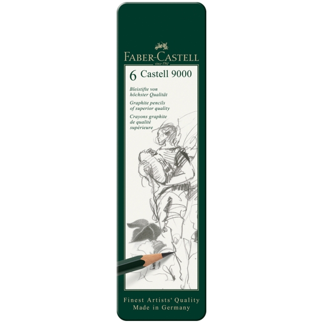 Набор карандашей ч/г Faber-Castell "Castell 9000", 6шт., HB-8B, заточен., метал. кор.