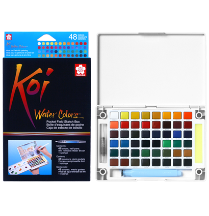 Набор акварели Sakura Koi Pocket Sketch Box 48 цветов в кейсе + губка и кисть купить в художественном магазине ArtCraft.Space с доставкой по РФ и СНГ