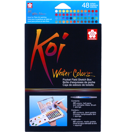 Набор акварели Sakura Koi Pocket Sketch Box 48 цветов в кейсе + губка и кисть купить в художественном магазине ArtCraft.Space с доставкой по РФ и СНГ