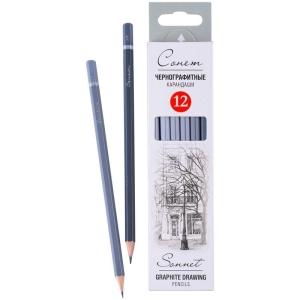 Набор карандашей ч/г Сонет, 12шт., 2H-8B, заточен., картон.упак., европодвес