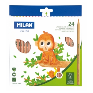 Набор цветных карандашей MILAN 24 цвета деревянные 2,9 мм шестигранные  в картонной упаковке с европодвесом (ECO)