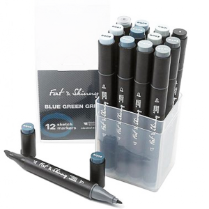 Набор скетч-маркеров Fat&Skinny Blue Green Grey 12 шт