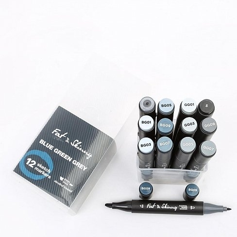 Набор скетч-маркеров Fat&Skinny Blue Green Grey 12 шт