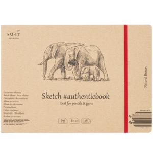 Скетчбук SMLT Art Authenticbook Brown 135г/м2 24,5x18,1см 28л тонированый крафт сшивка на резинке,
