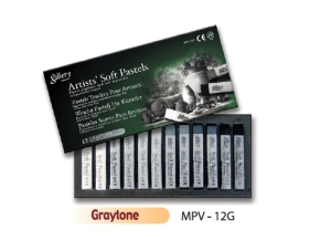 Пастель мягкая профессиональная квадратная Серый 12 шт. ( 6 цв. х 2 шт  ),  в картонной коробке