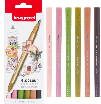 Набор брашпенов с линером Bruynzeel Fineliner / Brush Pens 6 цветов "Марракеш" купить в магазине маркеров ArtCraft.Space с доставкой