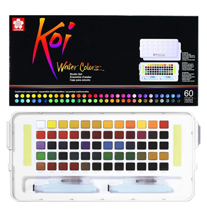 Набор акварели Sakura Koi Pocket Sketch Box 60 цветов в кейсе + губка и кисть купить в художественном магазине ArtCraft.Space с доставкой по РФ и СНГ