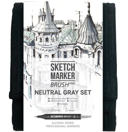 Набор 12 маркеров Sketchmarker Brush Pro "Нейтральные серые" в пенале купить в магазине маркеров ArtCraft.Space с доставкой по всему миру