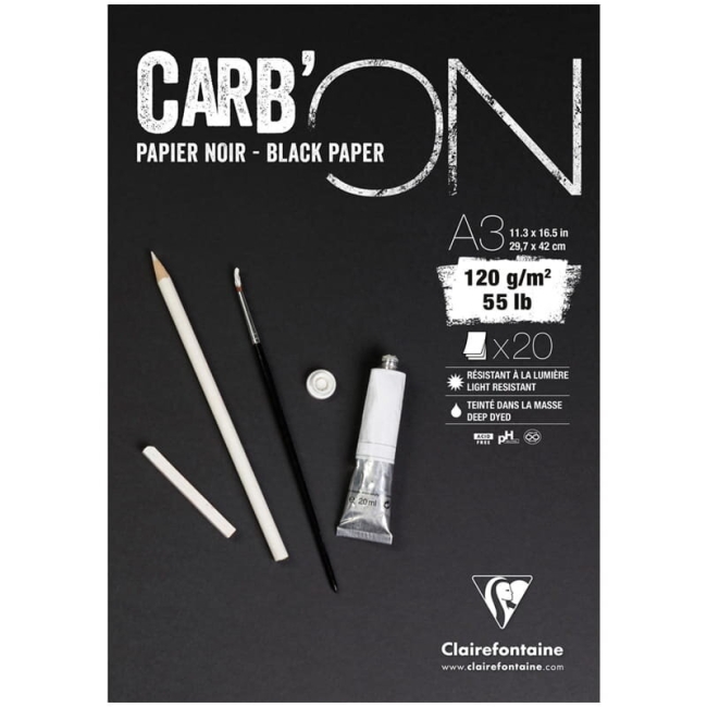 Блокнот для эскизов Carb'On ClaireFontaine черная бумага А3 / 20 листов / 120 гм купить в магазине ArtCraft.Space