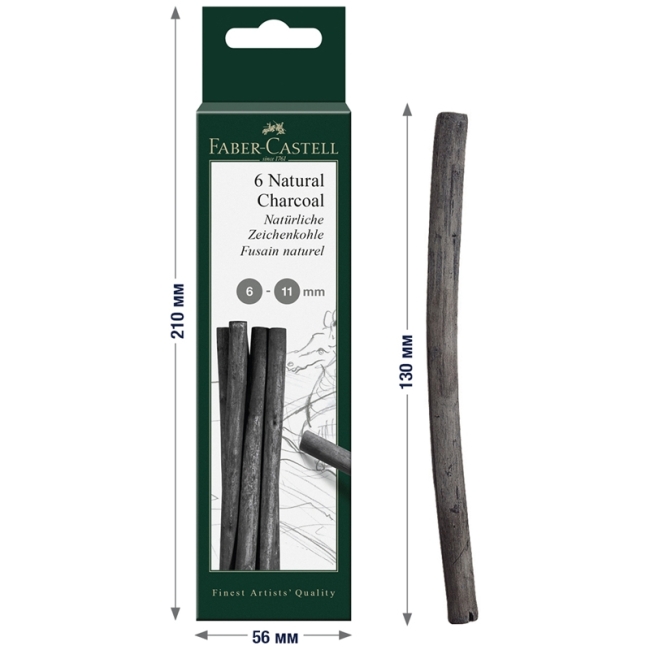 Уголь натуральный Faber-Castell "Pitt", ? 6-11мм, круглый, 6шт., картон. упак. Уголь натуральный Faber-Castell "Pitt", ? 6-11мм, круглый, 6шт., картон. упак.