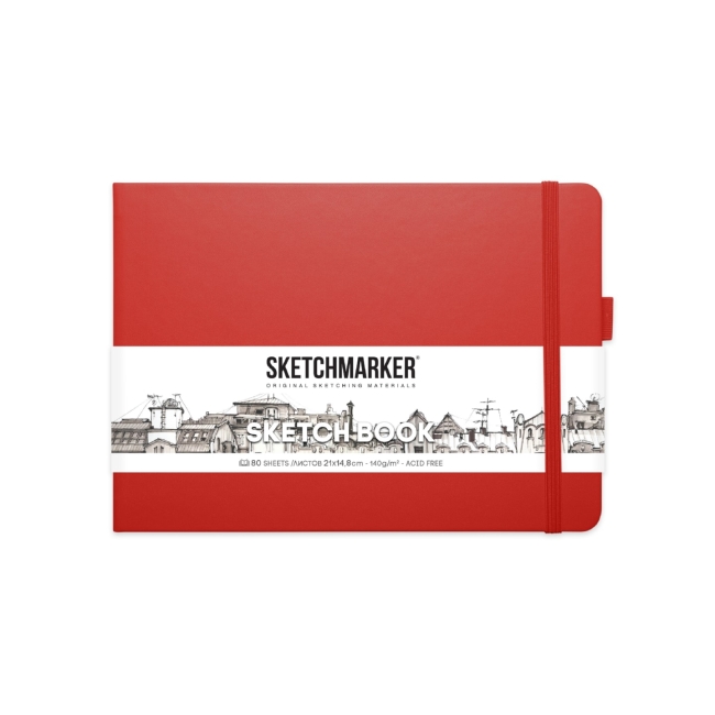 Блокнот для зарисовок Sketchmarker 140г/кв.м 21*14.8см 80л твердая обложка Красныйпейзаж