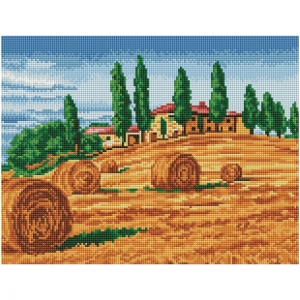 Алмазная мозаика ТРИ СОВЫ "Сенокос", 30*40см, холст на деревянном подрамнике, картонная коробка с пластиковой ручкой