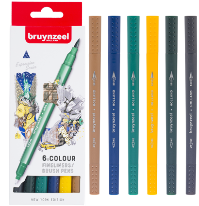 Набор брашпенов с линером Bruynzeel Fineliner / Brush Pens 6 цветов "Нью-Йорк" купить в магазине маркеров ArtCraft.Space с доставкой