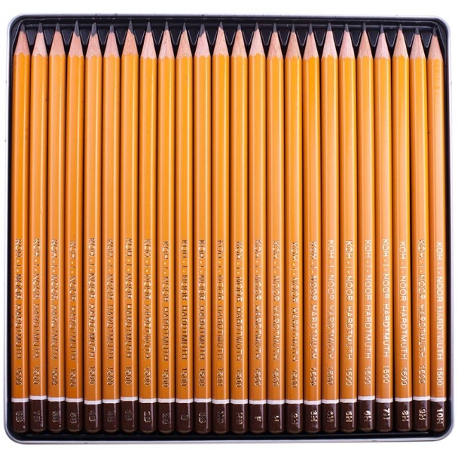 Набор чернографитных карандашей Koh-I-Noor 1500 в пенале 24 штуки 8B-10H купить в художественном магазине ArtCraft.Space Набор чернографитных карандашей Koh-I-Noor 1500 в пенале 24 штуки 8B-10H купить в художественном магазине ArtCraft.Space