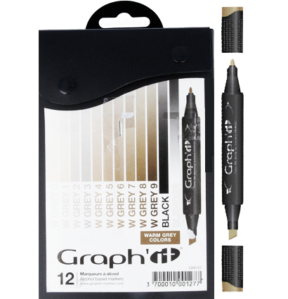 Набор маркеров для скетчей Graph'It Classic Warm Greys 12 штук в пенале (теплые серые) купить в магазине маркеров ArtCraft.Space с доставкой по РФ и СНГ