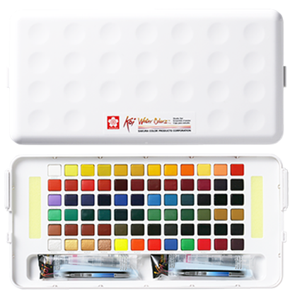 Набор акварели Sakura Koi Pocket Sketch Box 72 цвета в кейсе + губка и кисть купить в художественном магазине ArtCraft.Space с доставкой по РФ и СНГ