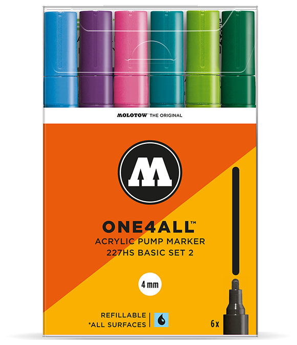 Molotow Набор маркеров ONE4ALL 227HS Basic-Set 2 6 шт 200454 4 мм