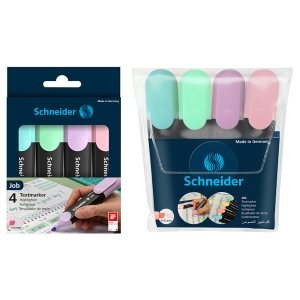 Набор текстовыделителей Schneider "Job" 04цв., пастельные ассорти, 1-5мм, прозрачный чехол/картонная упаковка