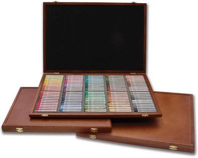 Пастель профессиональная сухая полутвёрдая квадратная 96 цветов в деревянной коробке