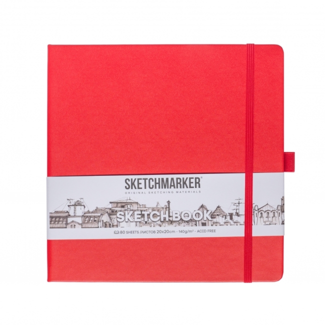 Блокнот для зарисовок Sketchmarker 140г/кв.м 20*20cм 80л твердая обложка Красный