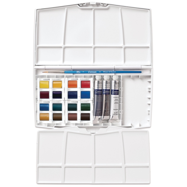 Акварель Winsor&Newton "Cotman" Cotman plus, 16 мал. кюв., 3 тубы + кисть и палитра