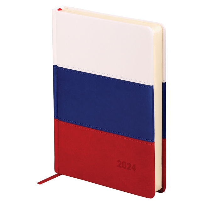 Ежедневник датированный 2024г., А5, 176л., кожзам, OfficeSpace "Flag", триколор
