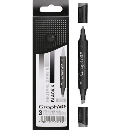 Набор маркеров для рисования Graph'It Classic Black&White 3 штуки (серый, блендер и черный) купить в магазине маркеров и товаров для рисования ArtCraft.Space с доставкой по РФ и СНГ