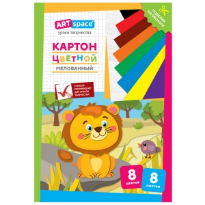 Картон цветной А4, ArtSpace, 8л., 8цв., мелованный, в папке, "Львенок" Картон цветной А4, ArtSpace, 8л., 8цв., мелованный, в папке, "Львенок"