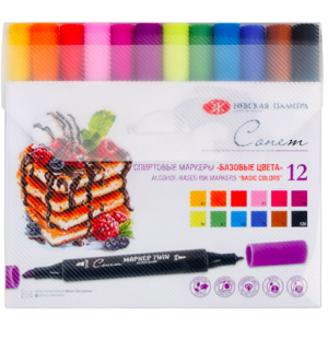 Набор маркеров для творчества Сонет "Базовые цвета", 12цв., скош./пулевидный