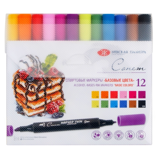 Набор маркеров для творчества Сонет "Базовые цвета", 12цв., скош./пулевидный Набор маркеров для творчества Сонет "Базовые цвета", 12цв., скош./пулевидный