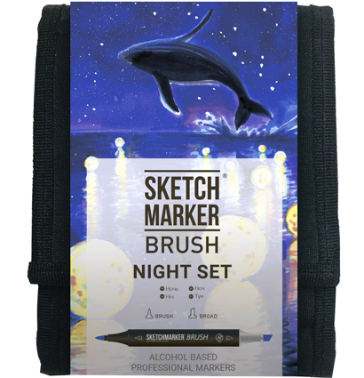 Набор маркеров Sketchmarker Brush / Скетчмаркер Браш "Night - Оттенки ночи" 12 цветов в сумке купить в магазине маркеров ArtCraft.Space с доставкой по РФ и СНГ