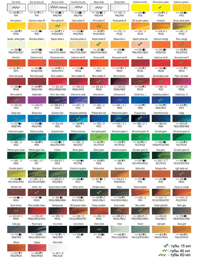 Набор масляных красок Rembrandt Максимальный 19цв*15мл/18цв*40мл/3цв*60мл/1цв*150мл,