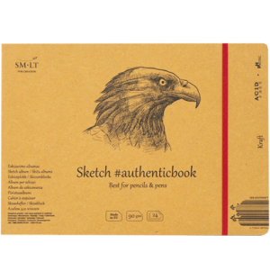 Скетчбук SMLT Art Authenticbook Kraft 90г/м2 24,5x17,8см 24л крафт сшивка на резинке,