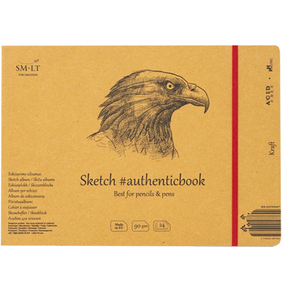 Скетчбук SMLT Kraft Authentic Book с крафтовой бумагой 24.5x17.8 см / 24 листа / 90 гм купить в магазине для художников ArtCraft.Space с доставкой по РФ и СНГ