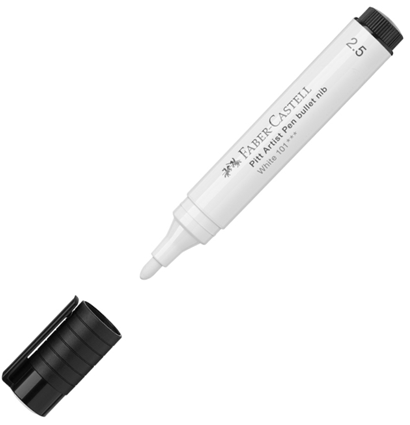 Толстый белый маркер Faber-Castell Pitt Artist Bullet Nib с пером-пулей 2.5 мм купить в магазине маркеров ArtCraft.Space с доставкой по РФ И СНГ