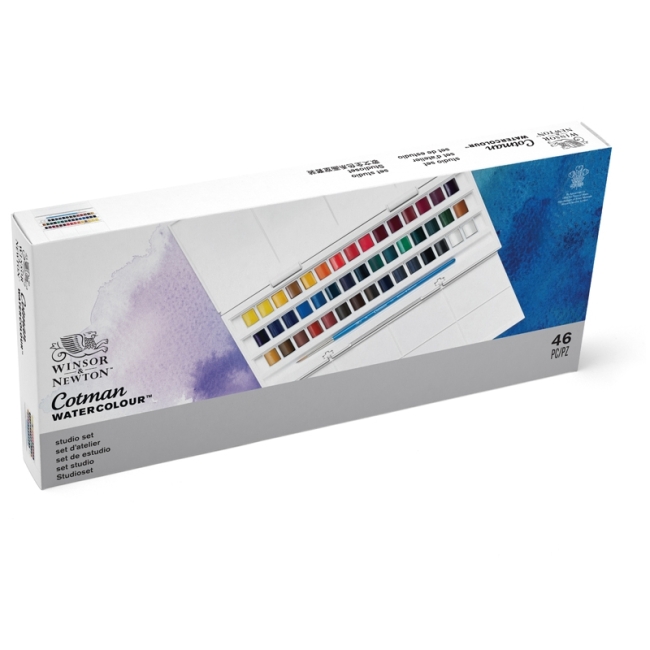 Студийный набор акварели Cotman (45 маленьких кюветов акварельных красок Cotman), в пластиковой коробке