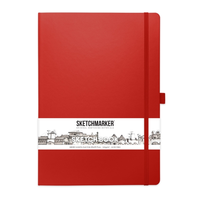 Блокнот для зарисовок Sketchmarker 140г/кв.м 21*29.7см 80л твердая обложка Красный