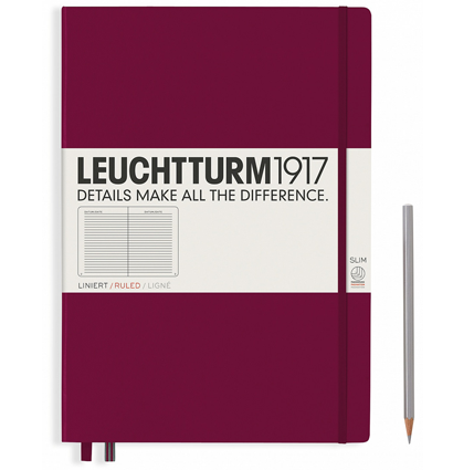 Блокнот Leuchtturm1917 Master Slim A4+ (22.5x31.5см.), 100г/м2 - 123 стр. в линейку, твердая обложка, цвет: Красный Портвейн