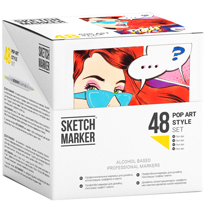 Набор маркеров Скетчмаркер / Sketchmarker "Pop Art Style - Поп Арт" 48 цветов в пластиковом кейсе купить в магазине ArtCraft.Space с доставкой по РФ и СНГ