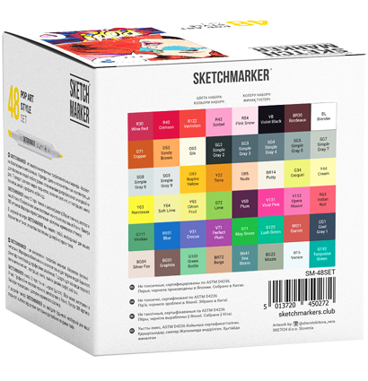 Набор маркеров Скетчмаркер / Sketchmarker "Pop Art Style - Поп Арт" 48 цветов в пластиковом кейсе купить в магазине ArtCraft.Space с доставкой по РФ и СНГ