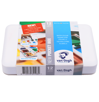 Набор акварели Van Gogh Pocket Box 12 цветов в пластиковом кейсе с кистью и палитрой Ван Гог купить в художественном магазине ArtCraft.Space с доставкой по РФ и СНГ