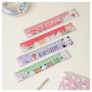 Линейка 15см MESHU "Beary beary", ПВХ с блестками, ассорти, европодвес