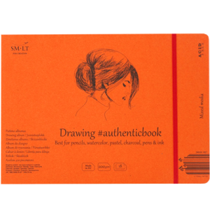 Скетчбук SMLT Art Authenticbook Mixed Media 200г/м2 24,5x18,4см 18л белый сшивка на резинке,