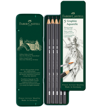 Набор чернографитных акварельных карандашей Faber-Castell Graphite Aquarelle 5 штук в пенале купить в магазине ArtCraft.Space с доставкой Набор чернографитных акварельных карандашей Faber-Castell Graphite Aquarelle 5 штук в пенале купить в магазине ArtCraft.Space с доставкой