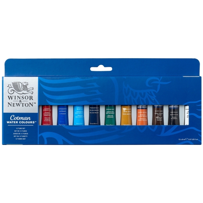Акварель Winsor&Newton "Cotman" для начинающих, 12цв, 8мл, туба, картон. коробка