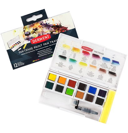 Акварельно-чернильные краски Derwent Inktense 12 кювет в фирменном кейсе купить в фирменном магазине ArtCraft.Space с доставкой по РФ и СНГ