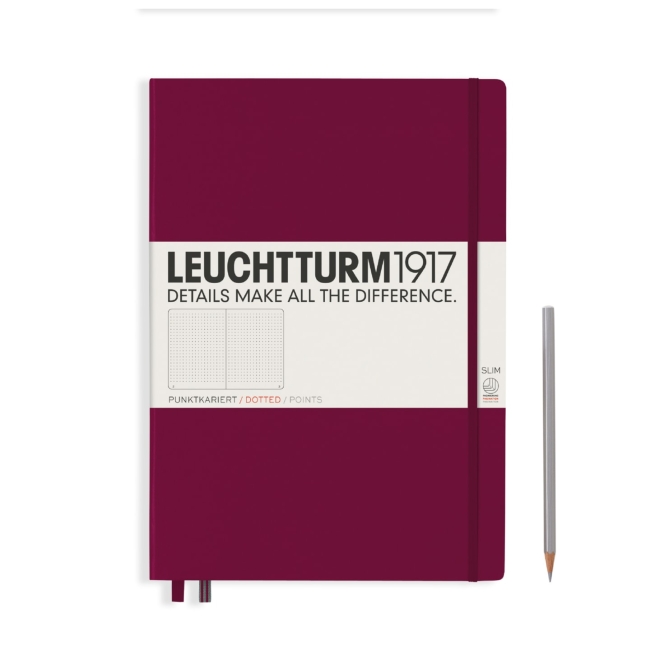 Блокнот Leuchtturm1917 Master Slim A4+ (22.5x31.5см.), 100г/м2 - 123 стр. в точку, твердая обложка, цвет: Красный Портвейн