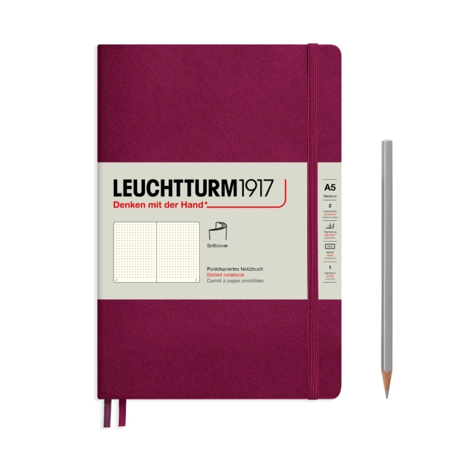 Блокнот Leuchtturm1917 Classic A5 (14.5x21см.) 80г/м2 - 123 стр. в точку, мягкая обложка, цвет: Красный Портвейн