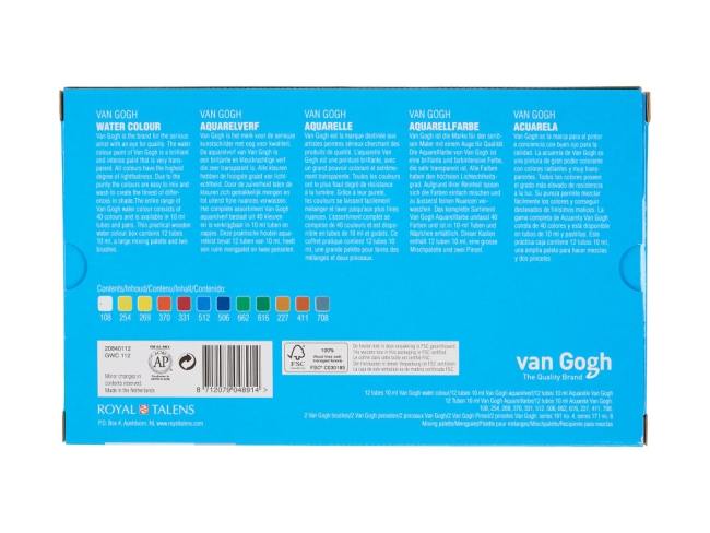 Акварель Van Gogh Royal Talens набор 12 цветов тубы 10 мл в деревянном кейсе купить в художественном магазине ArtCraft.Space с доставкой