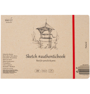 Скетчбук SMLT Art Authenticbook Natural 100г/м2 24,5x18cм 32л белый сшивка на резинке,